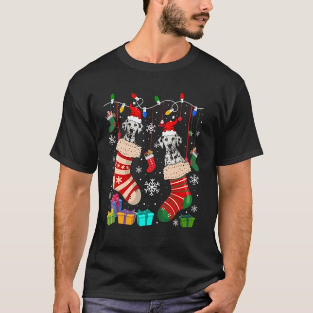 Two Santa Dalmatian Dogs In Christmas Socks Dog  O T-Shirt (Front)
