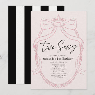 Two Sassy Pink Tiara & Bow Girl 2nd Birthday Invitation