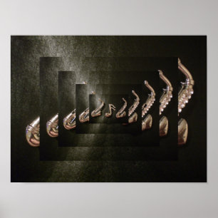 Two Saxophone playing a musical note Poster