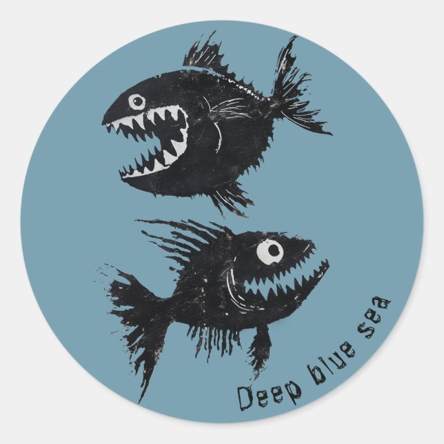 Two scary fish, personalized classic round sticker (Front)