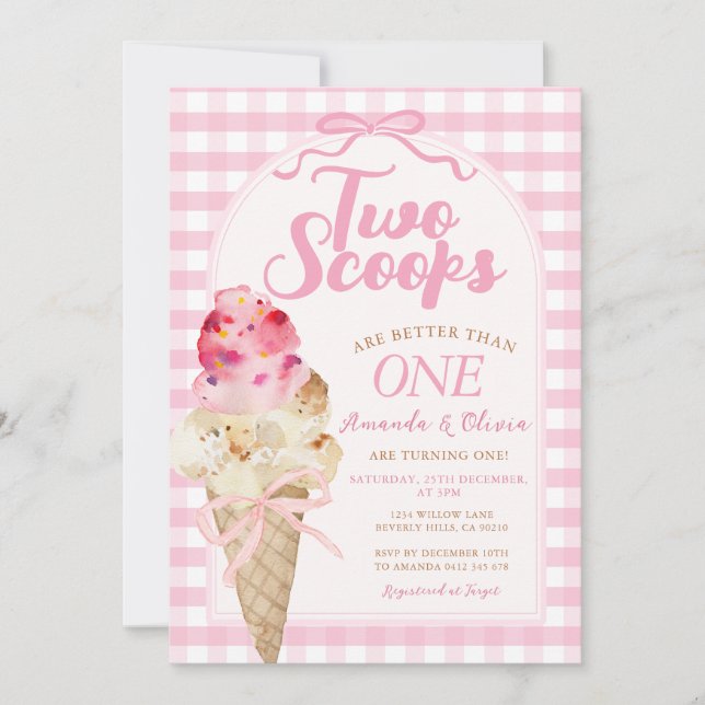 Two scoops are better than one Birthday Ice Cream Invitation (Front)
