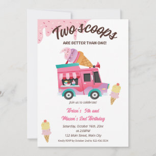 Two Scoops Are Better Than One Birthday Party Invitation