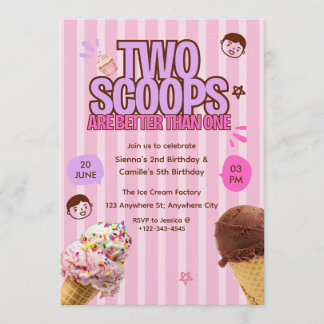 Two Scoops are Better Than One Ice Cream Birthday  Invitation