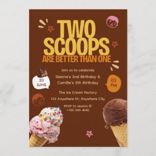 Two Scoops are Better Than One Ice Cream Birthday  Invitation