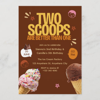 Two Scoops are Better Than One Ice Cream Birthday  Invitation