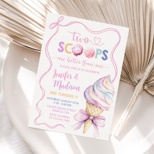 Two Scoops Ice Cream Coquette Twins Birthday Invitation