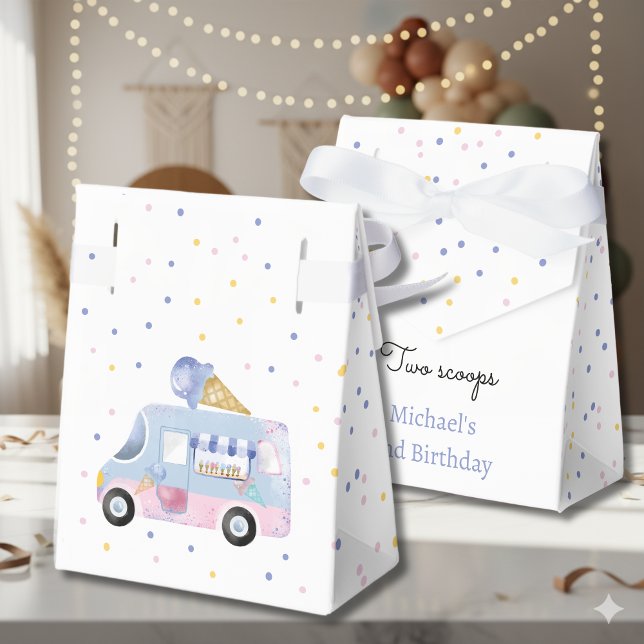 Two scoops ice cream truck second birthday favour box (Creator Uploaded)