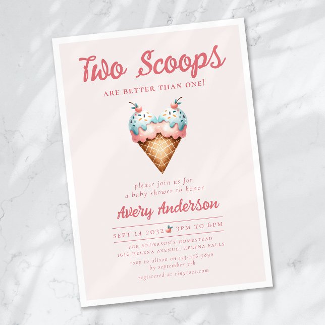 Two Scoops Ice Cream Twins Baby Shower Invitation (Creator Uploaded)