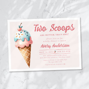 Two Scoops Ice Cream Twins Baby Shower Invitation