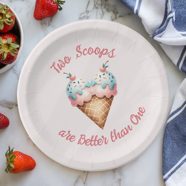 Two Scoops Ice Cream Twins Baby Shower Paper Plate (Creator Uploaded)