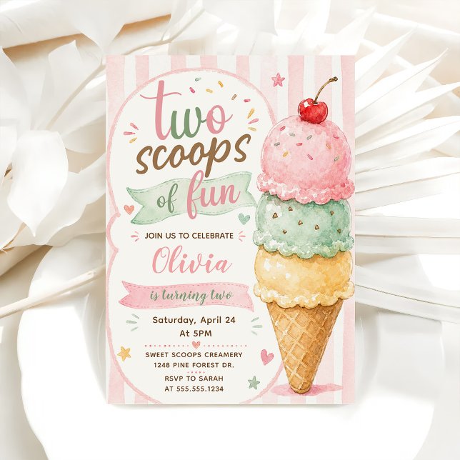 Two Scoops Of Fun 2nd Birthday Party  Invitation (Creator Uploaded)