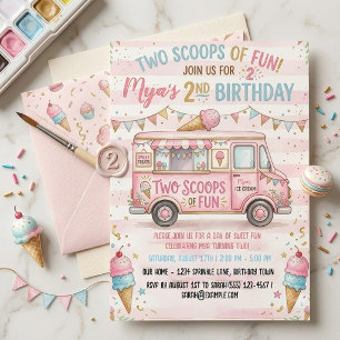 Two Scoops of Fun Ice Cream Truck Birthday Invitation