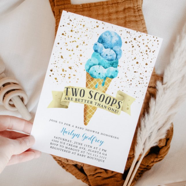 Two Scoops Twin Boys Ice Cream Baby Shower Invitation (Creator Uploaded)