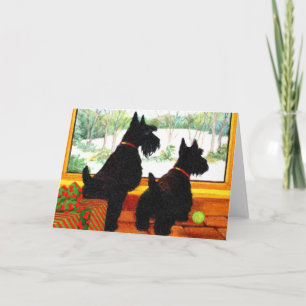 Two Scottie Dogs Waiting for Santa Claus Holiday Card