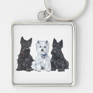 Two Scotties and a Westie Key Ring