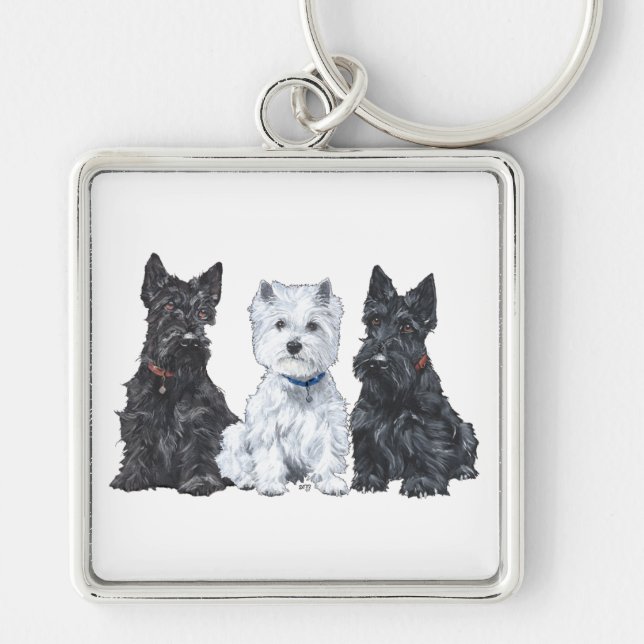 Two Scotties and a Westie Key Ring (Front)