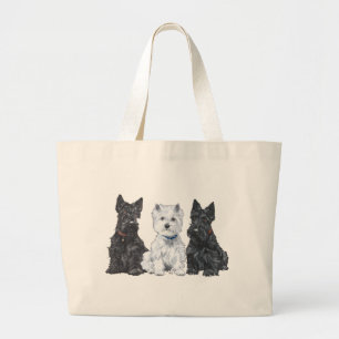 Two Scotties and a Westie Large Tote Bag