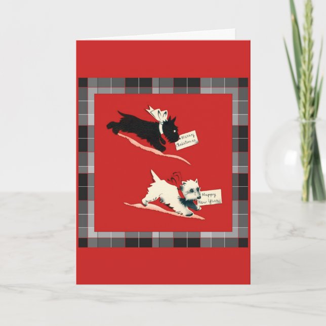 Two Scottish Terrier Scotty Dog Christmas Cards (Front)