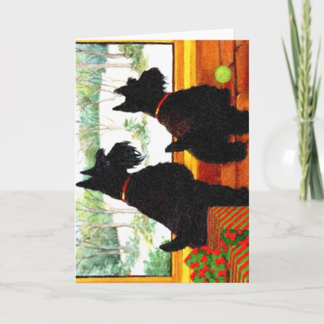 Two Scotty Dogs at Christmas Holiday Card (Front)