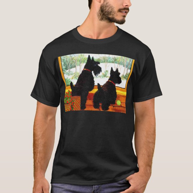 Two Scotty Dogs at Christmas T-Shirt (Front)