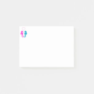 Two sea horses in love post-it notes