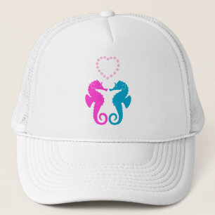 Two sea horses in love trucker hat
