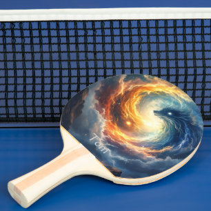 Two sea monsters chase each other, fantasy ping pong paddle