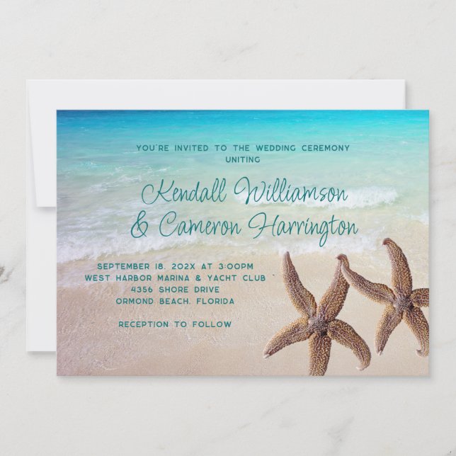 Two Sea Stars Tropical Seas Coastal Wedding  Invitation (Front)