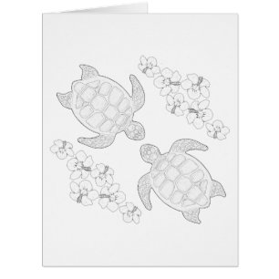 Two Sea Turtles Adult Colouring Big Card