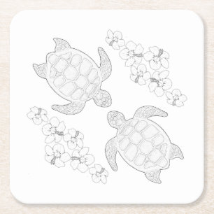 Two Sea Turtles Adult Colouring Paper Coaster