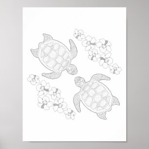 Two Sea Turtles Adult Colouring Poster