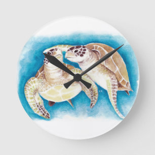 Two Sea Turtles Round Clock