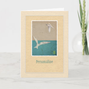Two Seagulls Paper Art Personalise Greeting Card