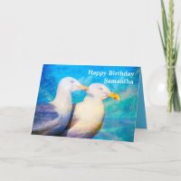 Two Seagulls Watercolor Name Happy Birthday