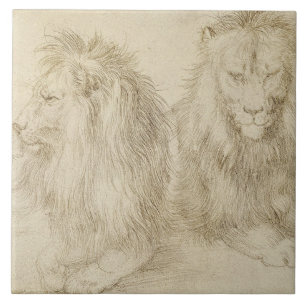 Two Seated Lions (Wild Animals) (Albrecht Durer) Ceramic Tile
