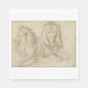Two Seated Lions (Wild Animals) (Albrecht Durer) Napkin