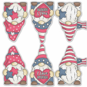  Two Sets of Patriotic USA Flag Garden Gnomes 