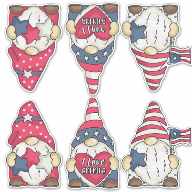  Two Sets of Patriotic USA Flag Garden Gnomes  (Front)
