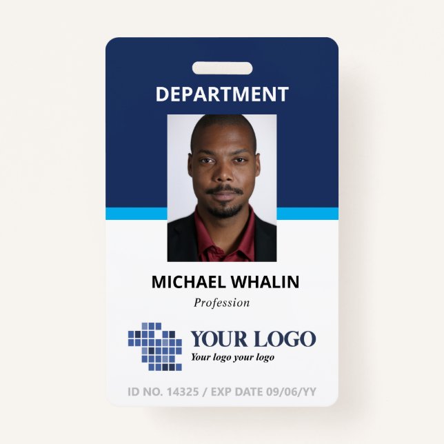 Two Shades Blue Add Your Logo & Photo ID Badge (Front)
