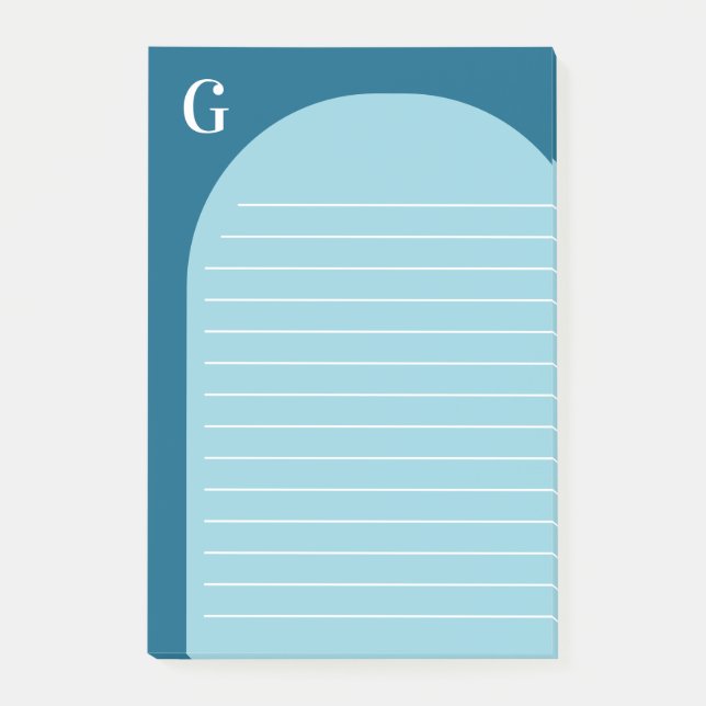 Two Shades Blue Lined Arch Monogrammed Post-it Notes (Front)