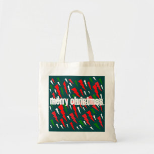 Two shades green plus red white Merry Christmas Tote Bag