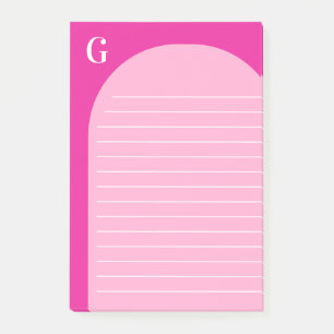Two Shades Pink Lined Arch Monogrammed Post-it Notes