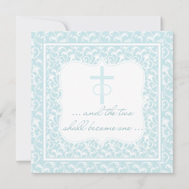 Two Shall Become One Christian Wedding Aqua Blue Invitation (Front)