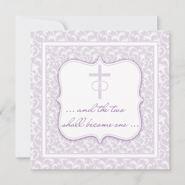 Two Shall Become One Christian Wedding Lavender Invitation (Front)