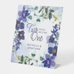 Two shall become One Purple Floral Wedding Pedestal Sign