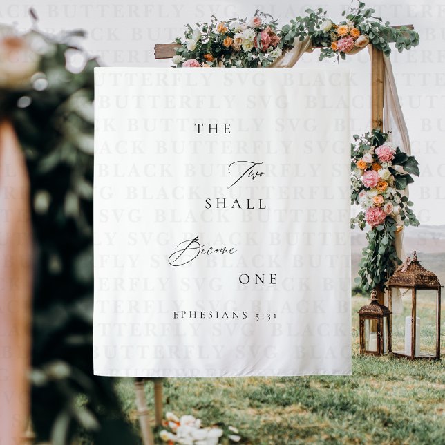 Two Shall Become One Wedding Tapestry Banner (Wedding Backdrop Banner)