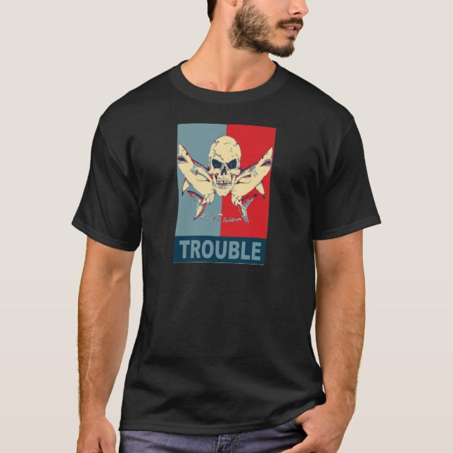 Two sharks and a skull-Double Trouble T-Shirt (Front)