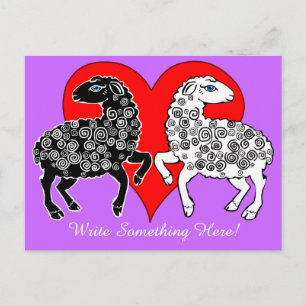 Two Sheep Black White Big Red Heart Personalised Postcard