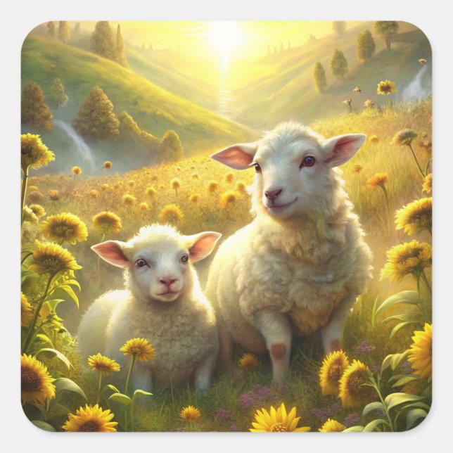 Two Sheep Square Sticker (Front)