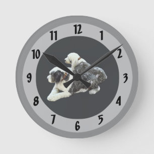 Two Sheepdogs Round Clock
